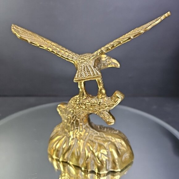 Eagle Brass Statue Figurine Perched On Log MCM Vintage Bird Hunting Fishing - Picture 6 of 12